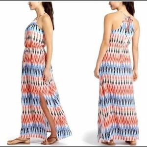 Athleta Ikat Print Sunset Halter Maxi Dress Size S